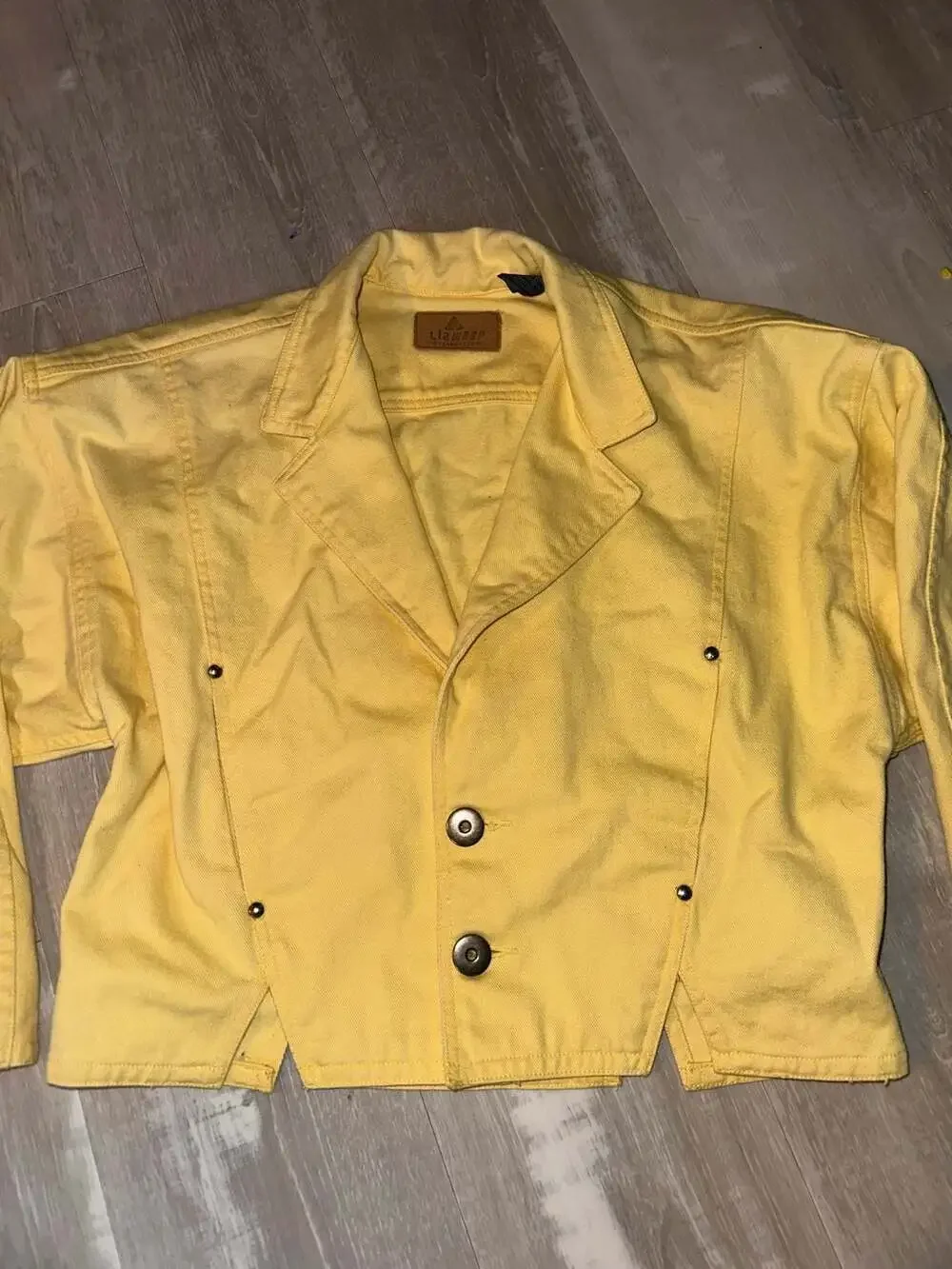 Lizwear Vintage 80s Yellow Denim Cropped Jacket with Gold Studs